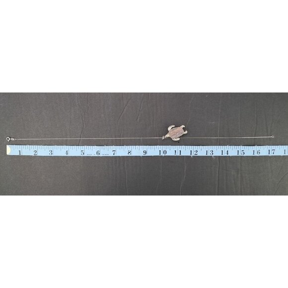 Vintage Turtle Pendant Necklace Snowflake Obsidian Stone Chain Sterling Silver - Picture 12 of 12